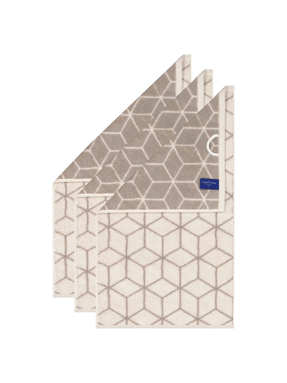 Villeroy & Boch Gästetuch 3er Pack Damen Baumwolle beige gemustert, 30x50cm