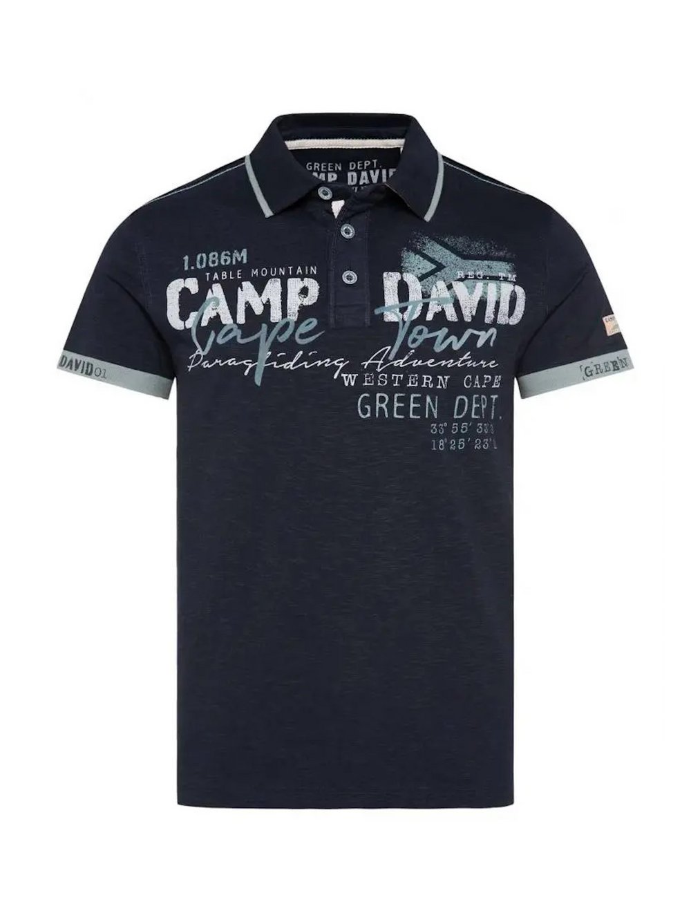 Camp David Poloshirt Herren Baumwolle blau bedruckt, XXL