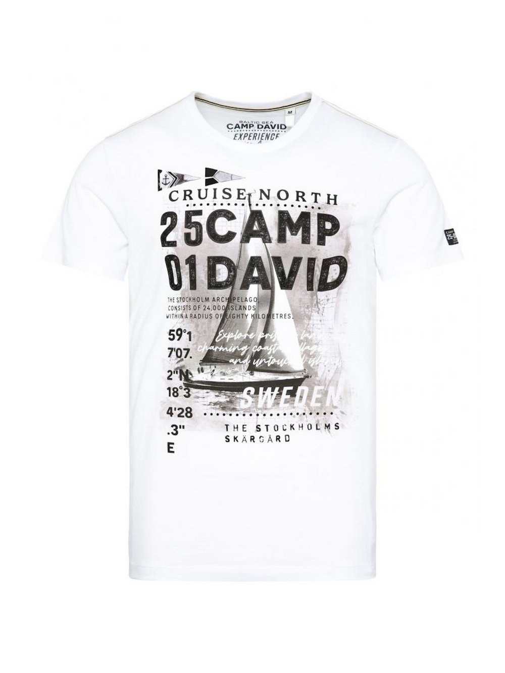 Camp David T-Shirt Herren Baumwolle weiß bedruckt, L