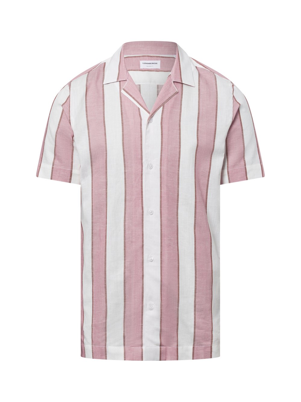 Thumbnail - Lindbergh Kurzarm-Freizeithemd mit Leinen-Anteil Herren Comfort Fit Baumwolle rosa gestreift, S