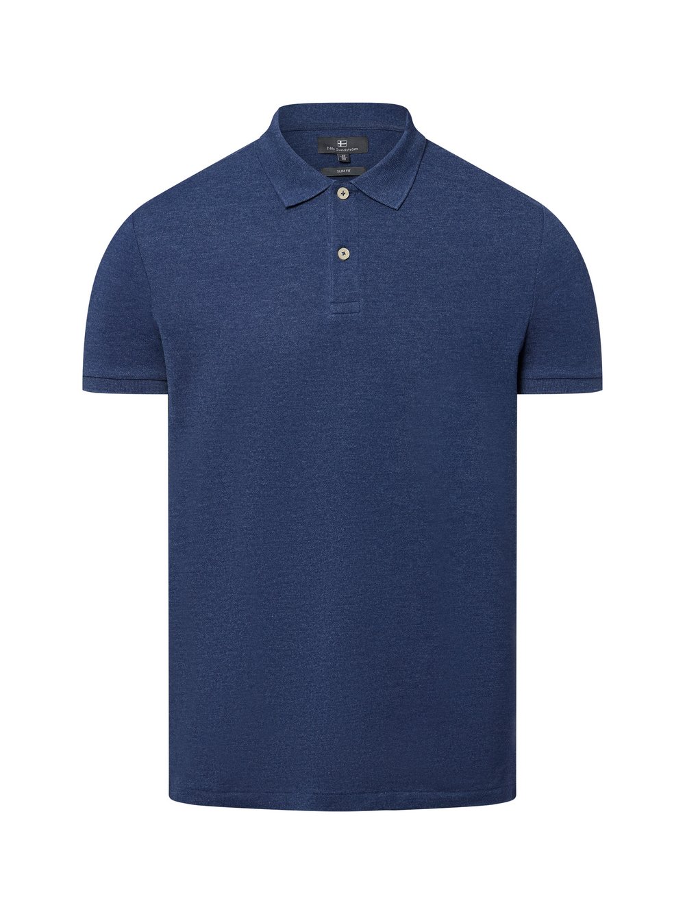 Nils Sundström Poloshirt Herren Baumwolle blau meliert, XXL