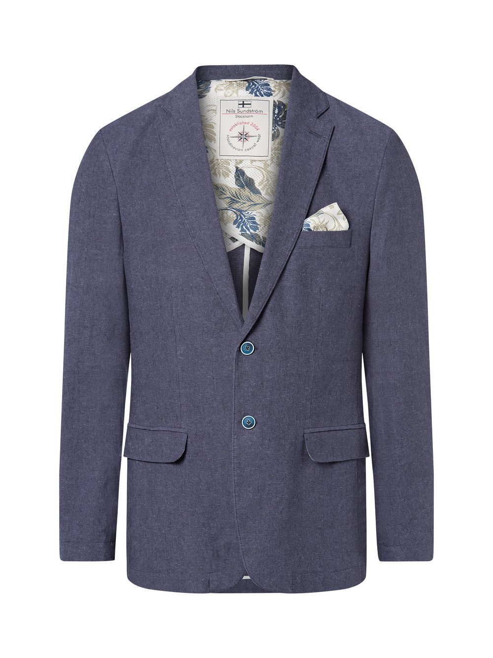 Nils Sundström Baukasten-Sakko mit Leinen-Anteil Herren Modern Fit blau meliert, 58
