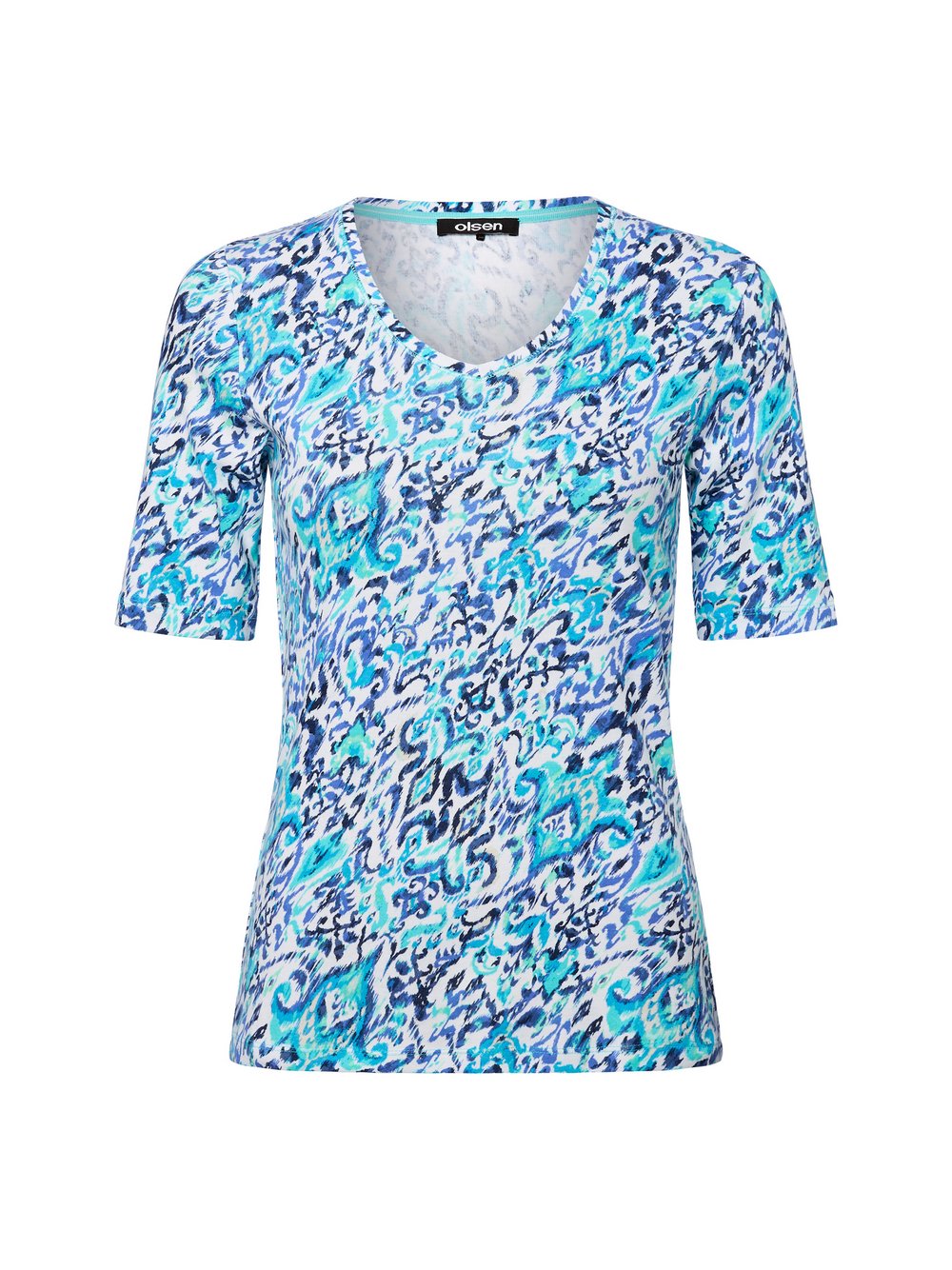 Olsen T-Shirt Damen Baumwolle blau gemustert, 44
