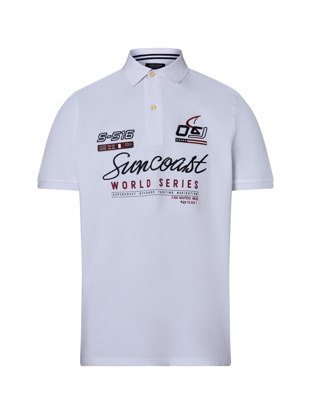 Andrew James Poloshirt Herren Baumwolle weiß bedruckt, M
