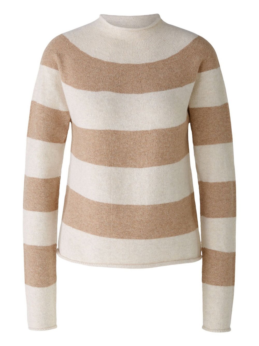 Oui Pullover Damen Wolle beige gestreift, 36