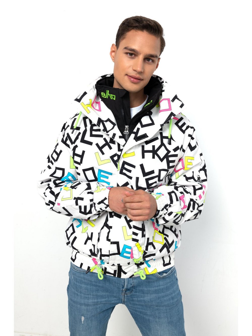 Elho Jacke Herren weiß bedruckt, S