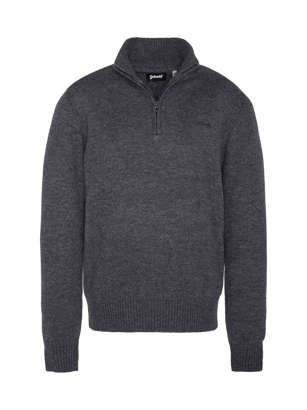 Schott N.Y.C. Pullover Herren Wolle grau meliert, XXL