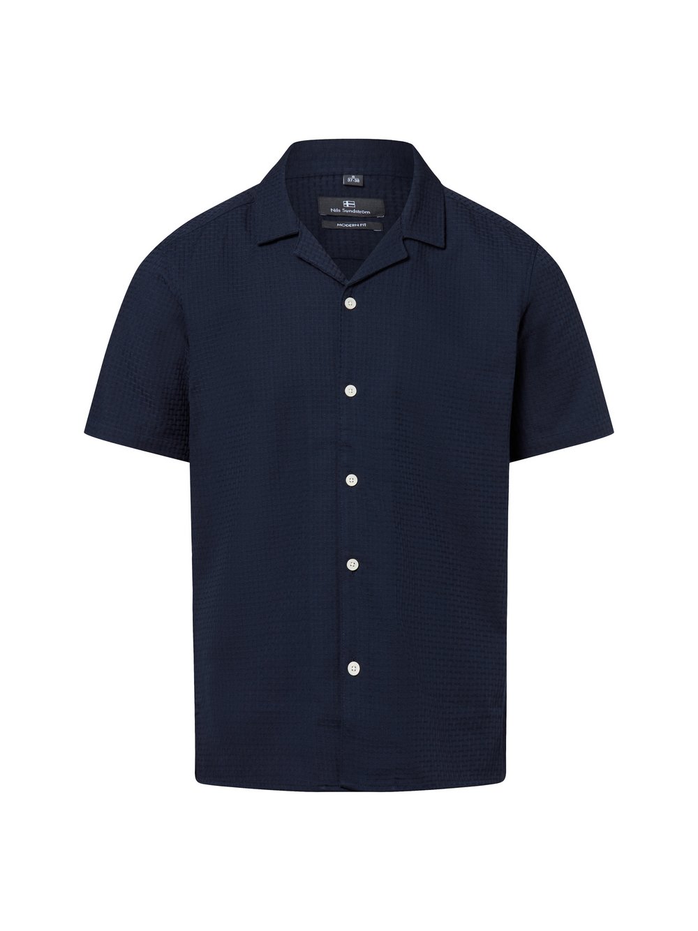Nils Sundström Kurzarmhemd Herren Modern Fit Baumwolle blau, L