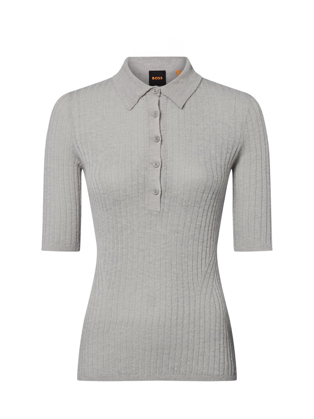 BOSS Orange Feinstrick-Poloshirt mit Schurwoll-Anteil Damen Schurwolle grau meliert, XL