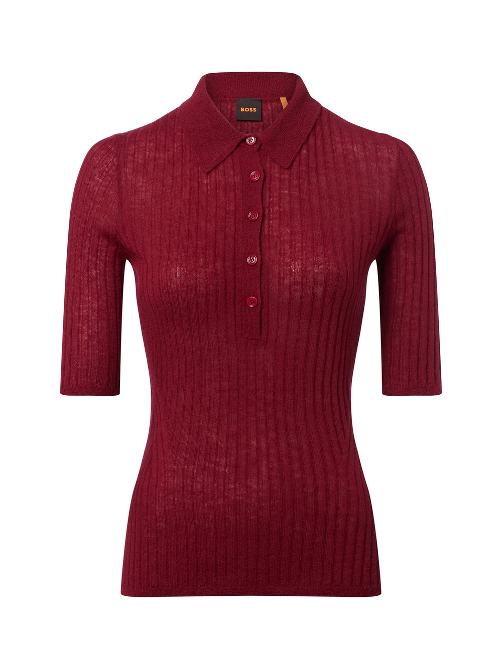 BOSS Orange Feinstrick-Poloshirt mit Schurwoll-Anteil Damen Schurwolle rot, S