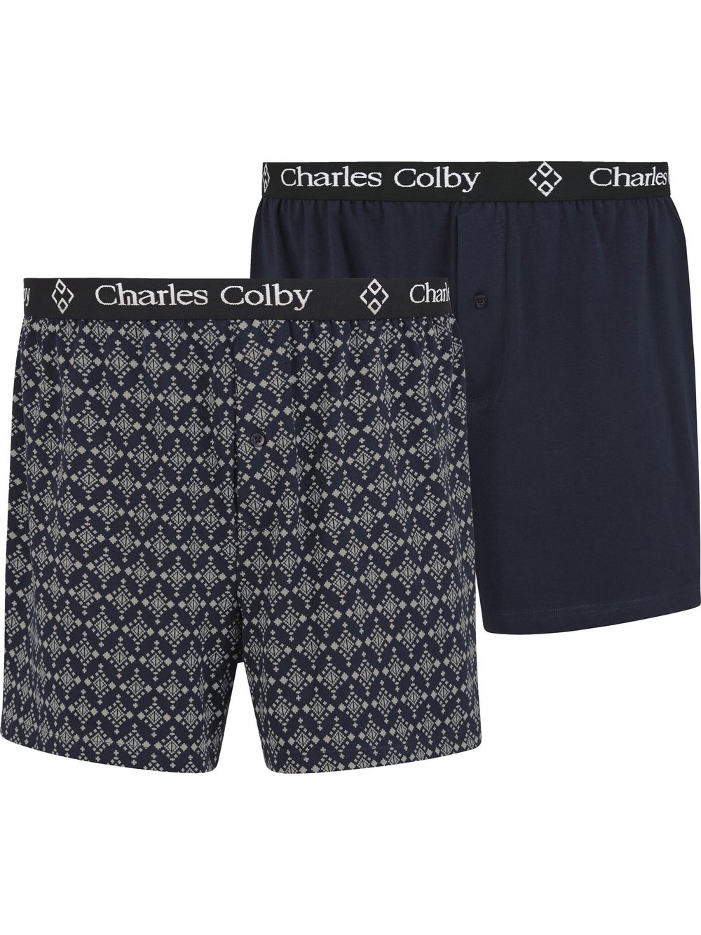 Charles Colby 2er Pack Boxershorts Herren Baumwolle blau bedruckt, XL