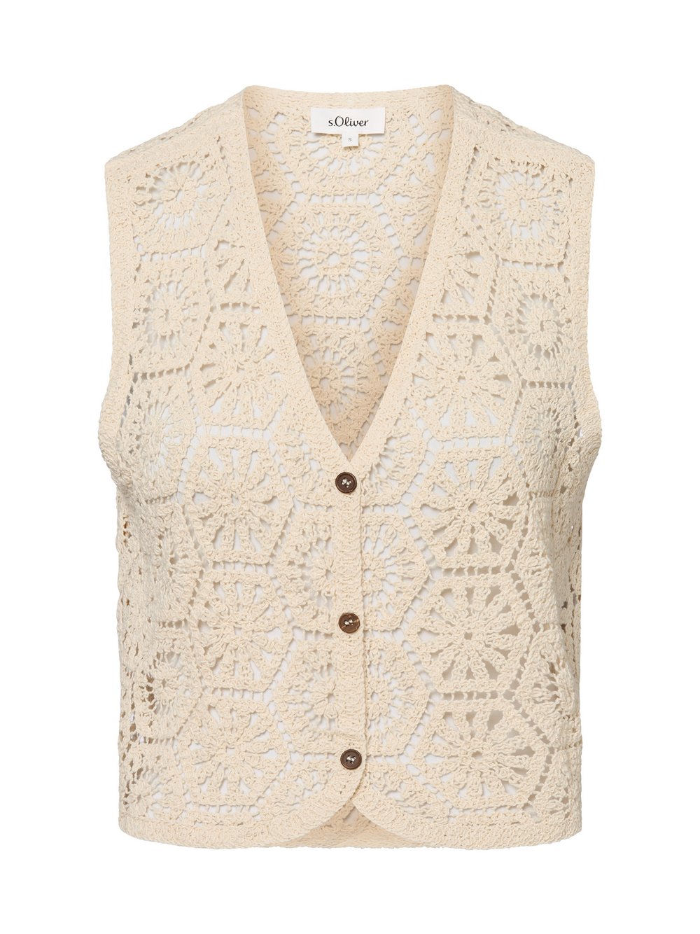 s.Oliver Häkelweste Damen Baumwolle beige strukturiert, L