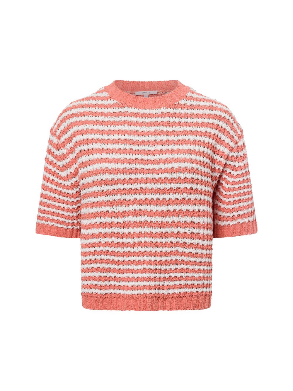 Opus Kurzarm-Strickpullover Damen Baumwolle orange gestreift, 40