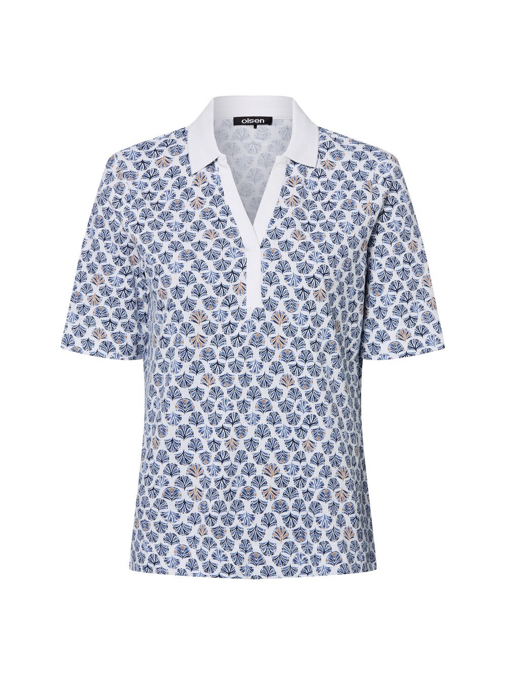 Olsen Poloshirt Damen Baumwolle blau gemustert, 38
