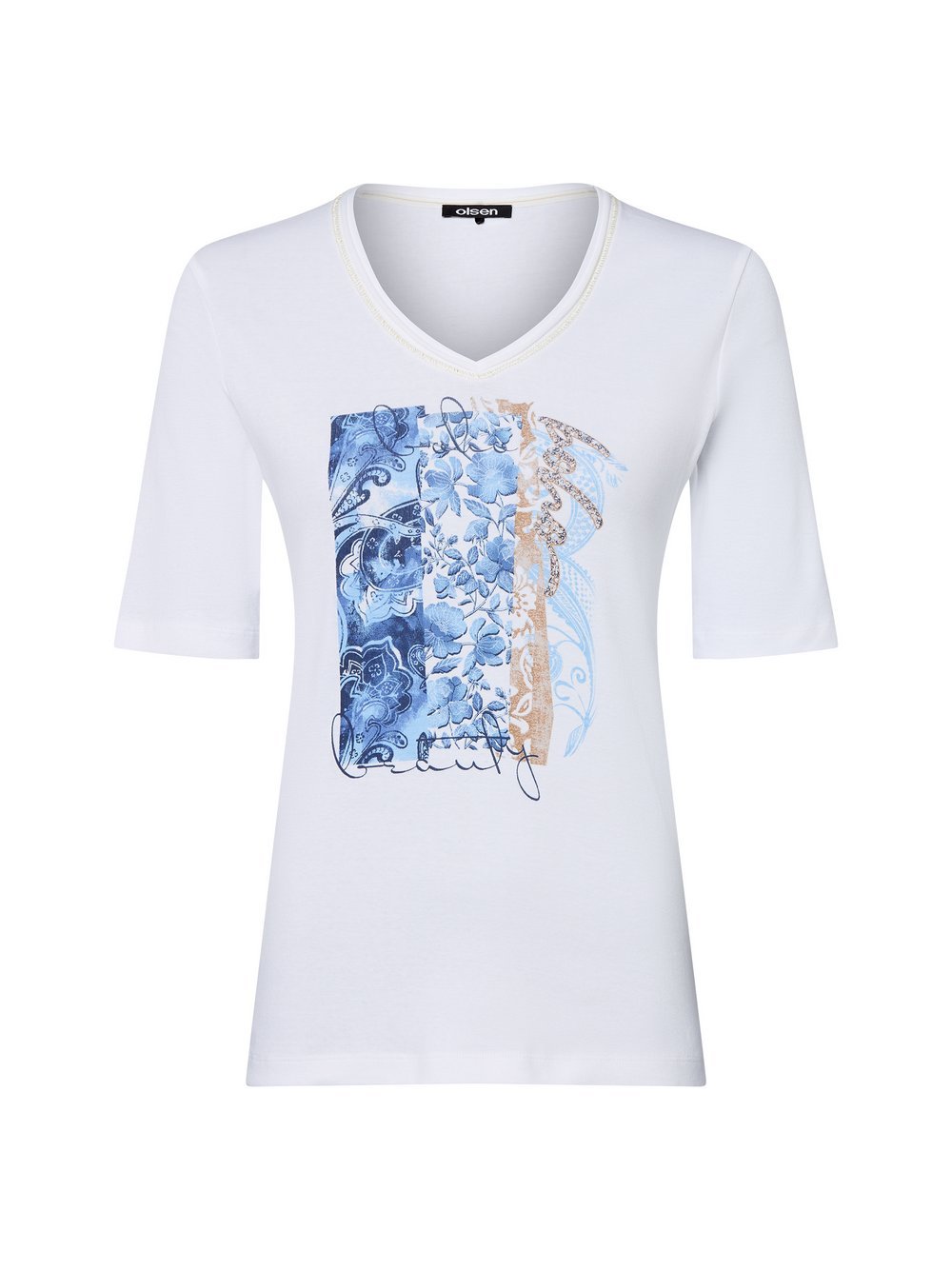 Olsen T-Shirt Edda Damen Baumwolle weiß bedruckt, 38