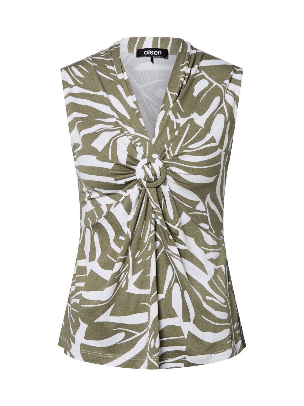 Olsen Jersey-Top Damen Viskose grün gemustert, 46