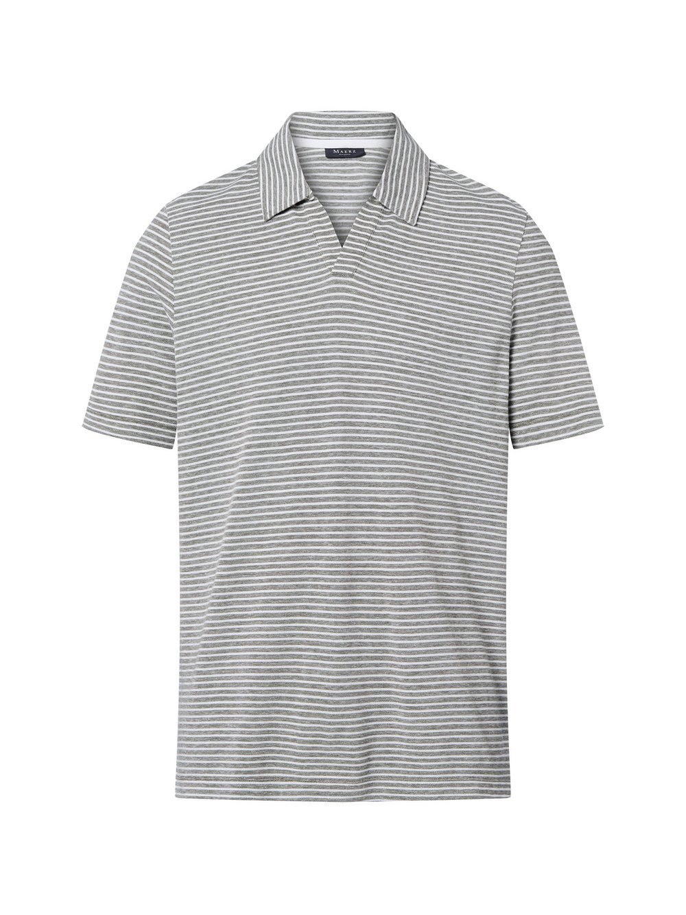MAERZ Poloshirt mit Leinen-Anteil Herren Baumwolle grün gestreift, 56