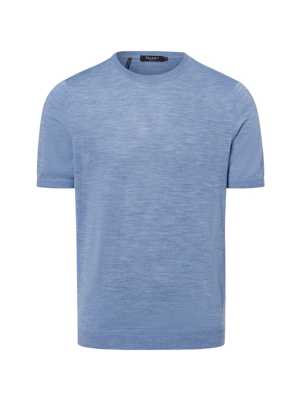 Thumbnail - MAERZ Merino-Kurzarmpullover Herren blau meliert, 56