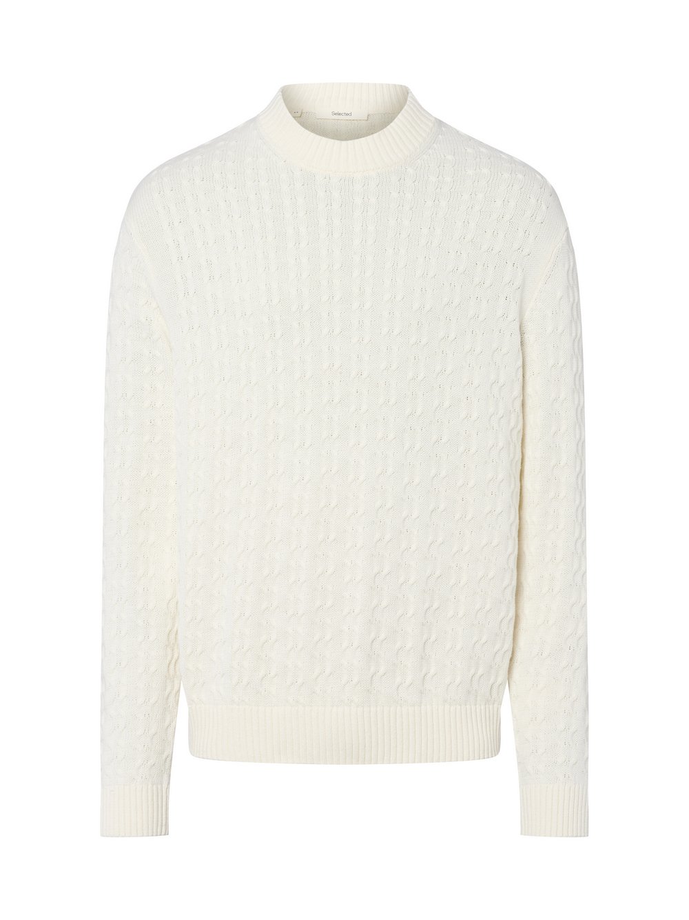 Selected Strickpullover Herren Baumwolle weiß strukturiert, XXL