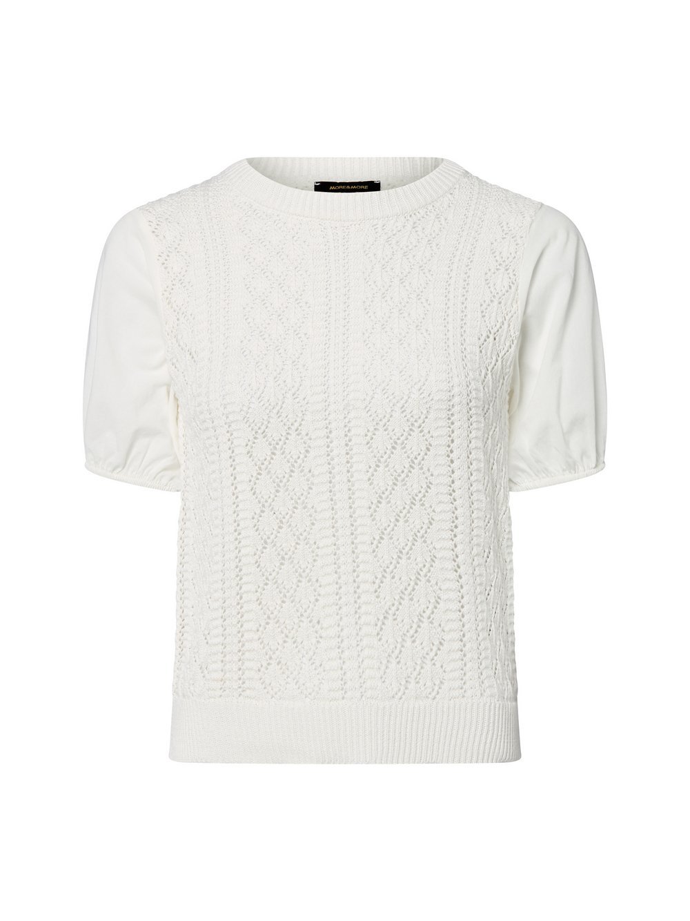 More & More Lochstrick-Kurzarm-Pullover Damen Baumwolle weiß, 40
