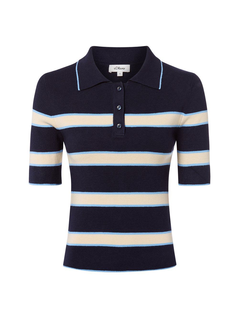 s.Oliver Strick-Poloshirt Damen Feinstrick mehrfarbig gestreift, 36