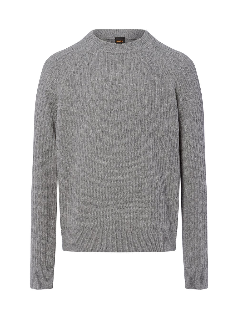 BOSS Orange Strickpullover Herren Rippe grau meliert, S