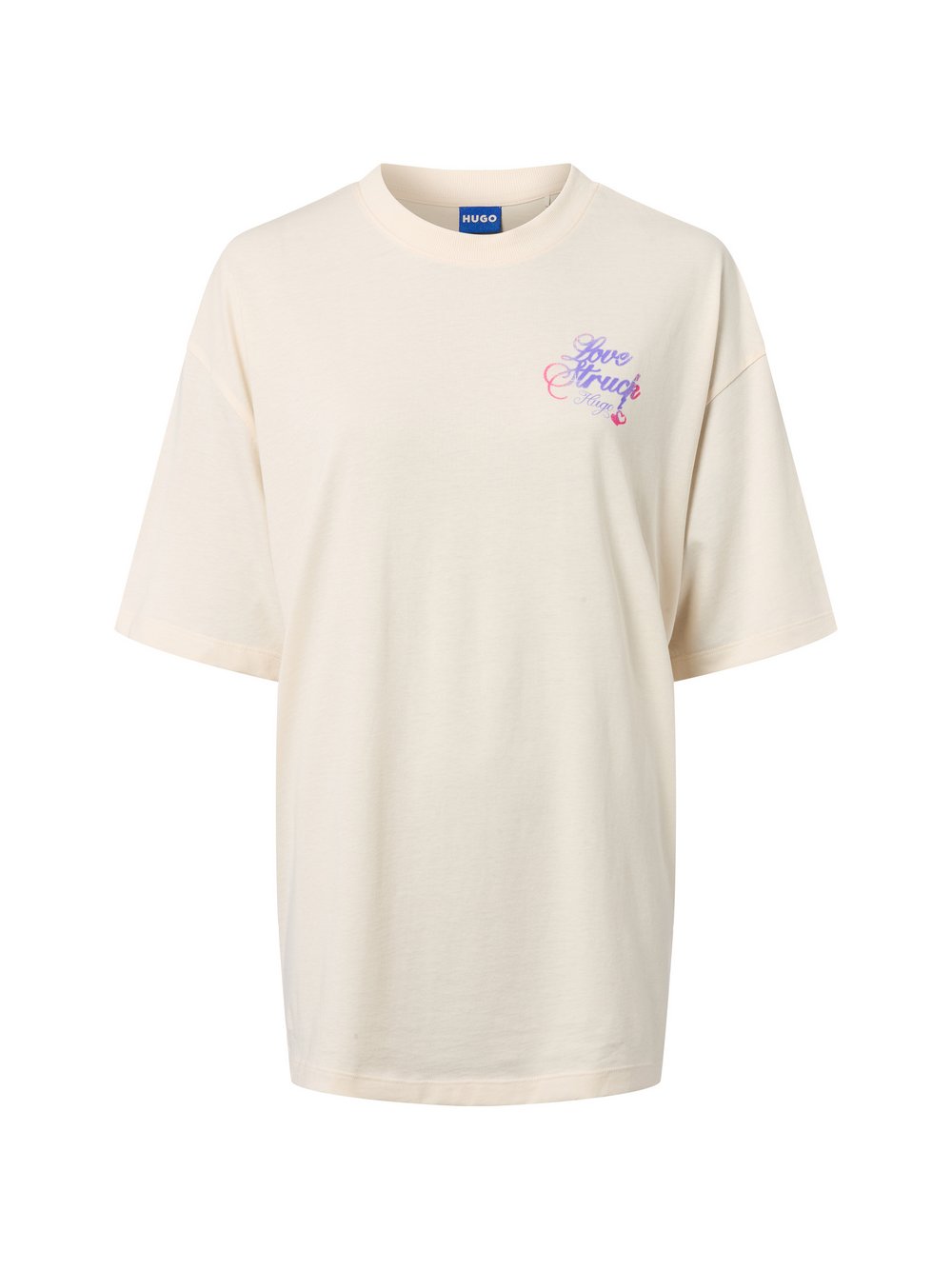 HUGO BLUE T-Shirt Damen Baumwolle beige bedruckt, XS