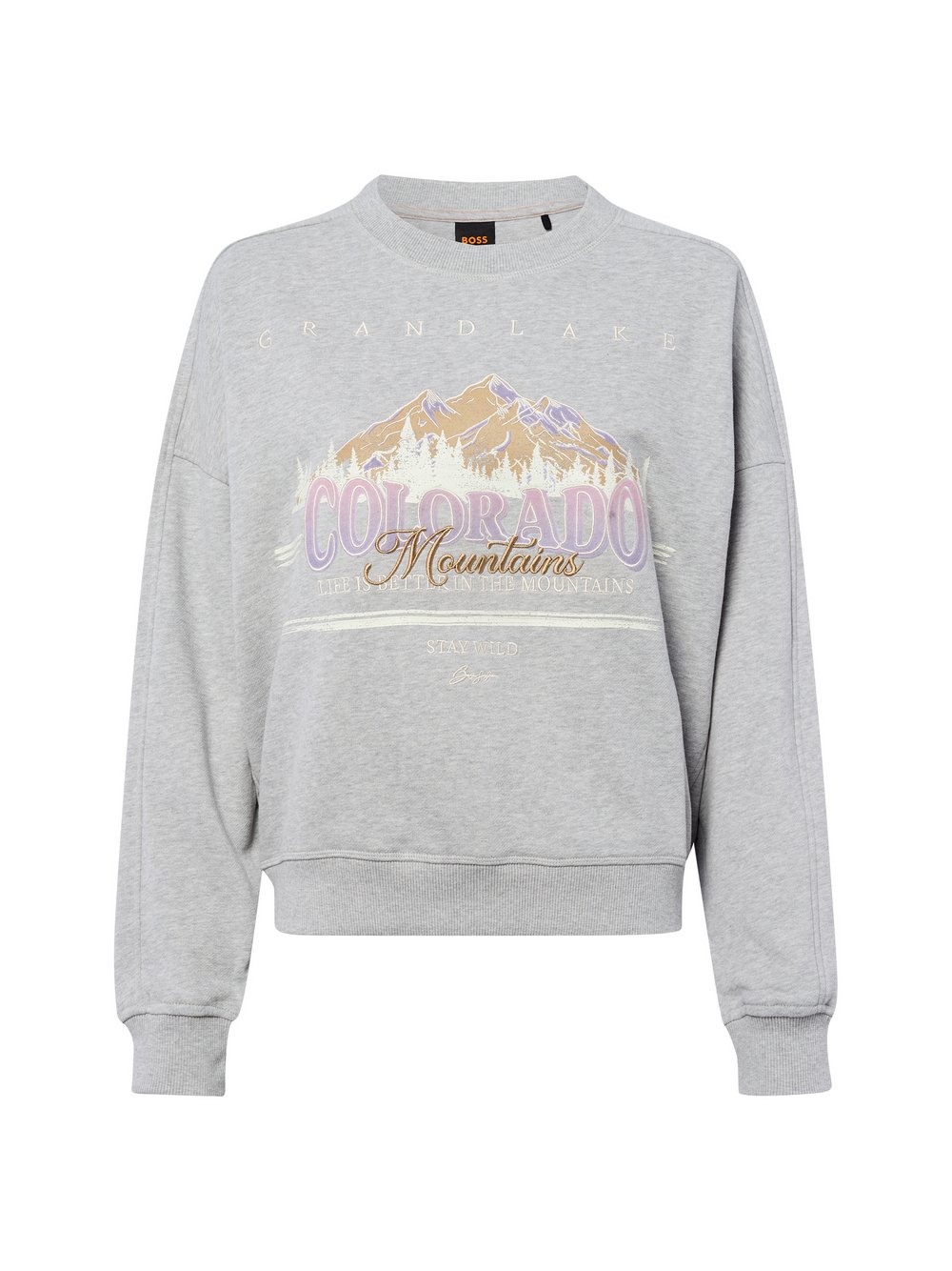BOSS Orange Sweatshirt Damen Baumwolle grau bedruckt, S