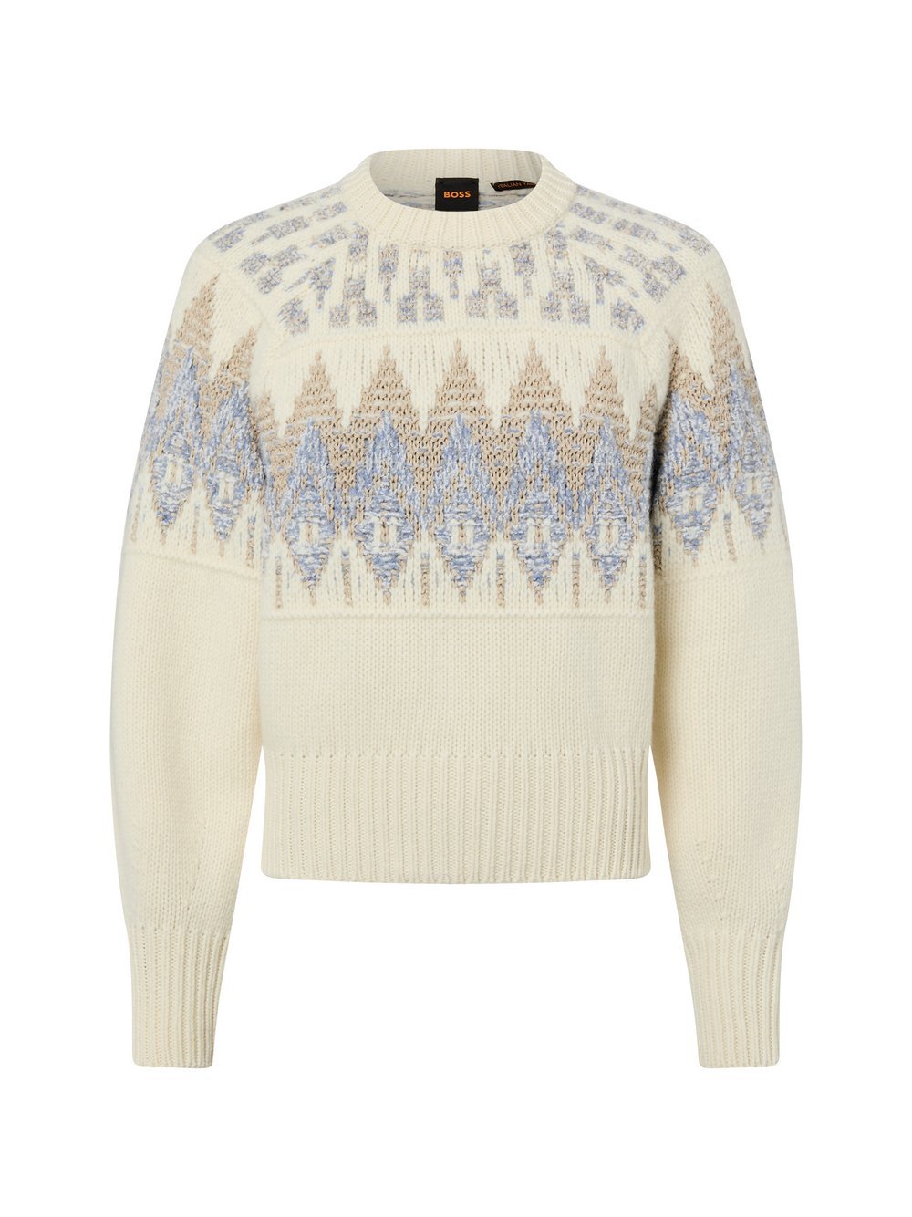 BOSS Orange Strickpullover mit Schurrwollanteil Damen Wolle beige gemustert, XL