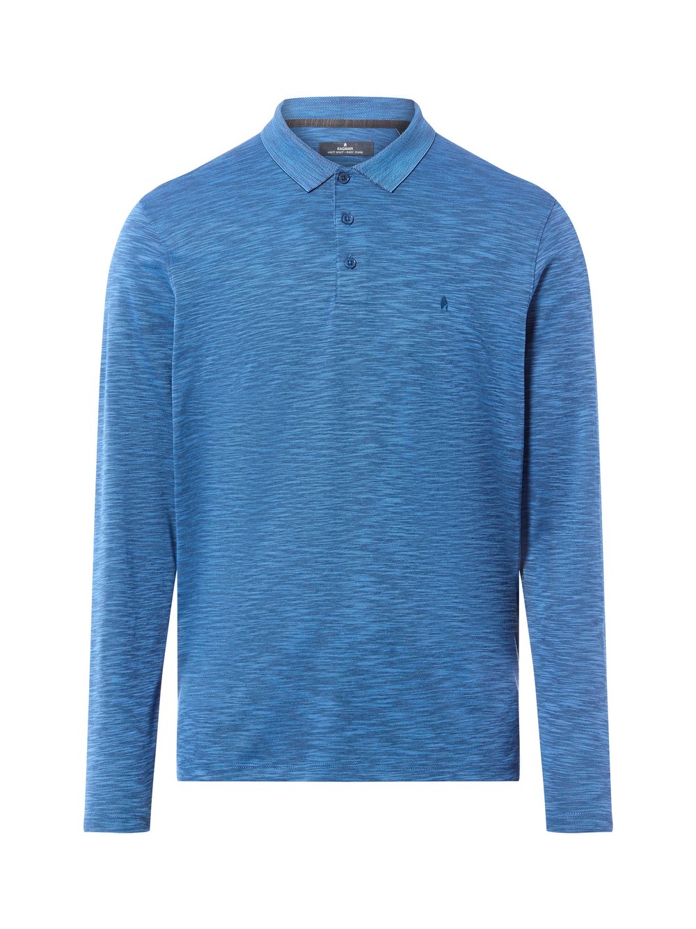 Ragman Langarm-Poloshirt Herren Baumwolle blau meliert, XXL