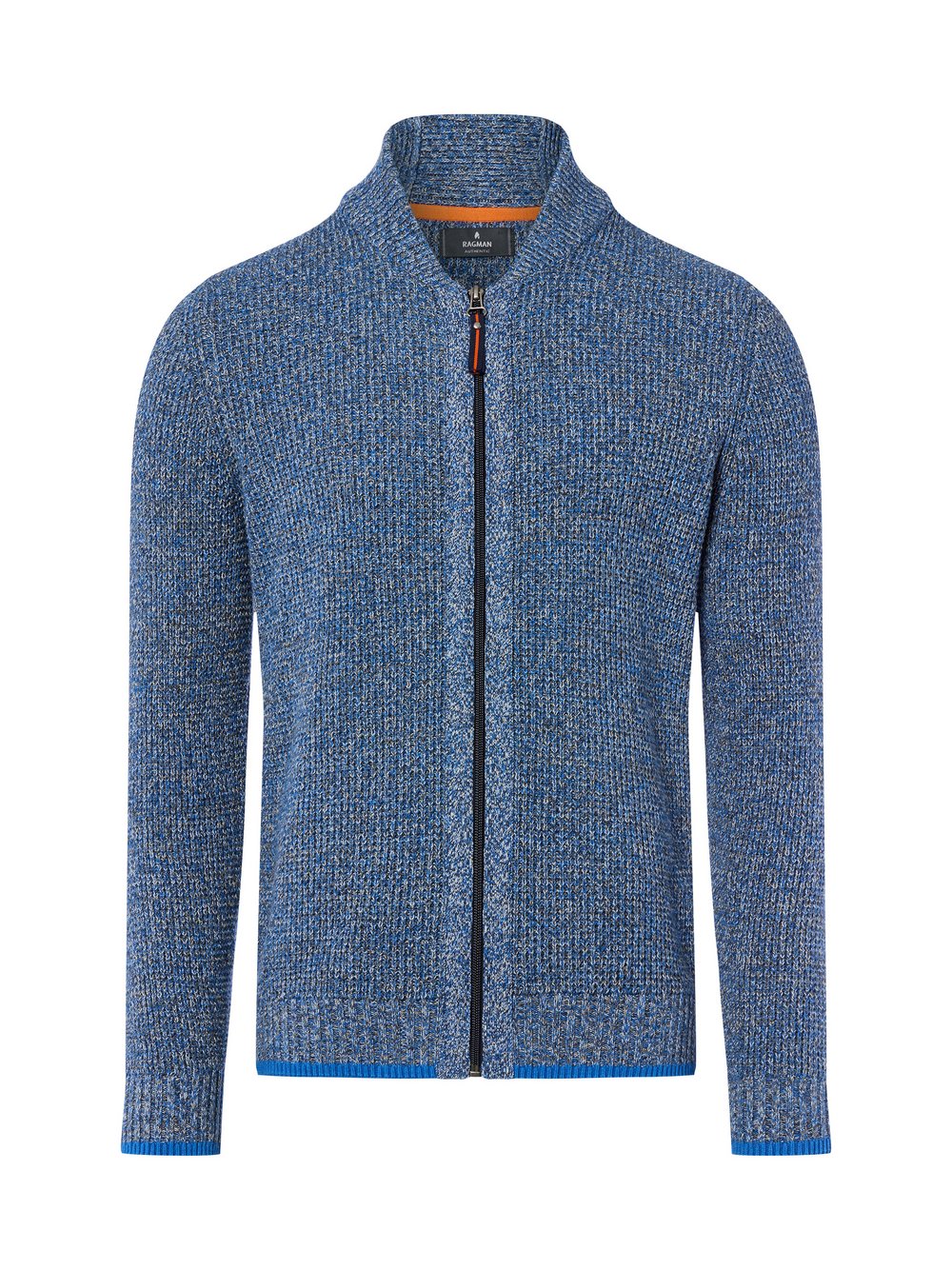 Ragman Strickjacke Herren Baumwolle blau meliert, S