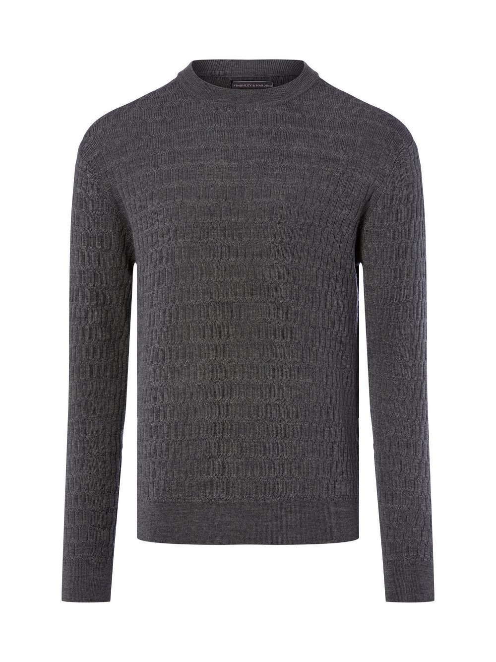 Finshley & Harding Strickpullover Herren Merino grau strukturiert, M