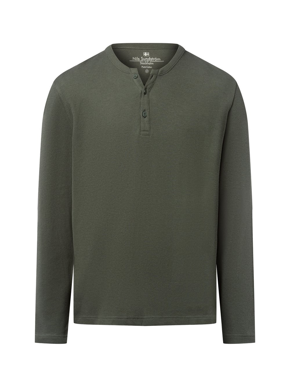 Nils Sundström Langarmshirt Herren Baumwolle grün strukturiert, XXL