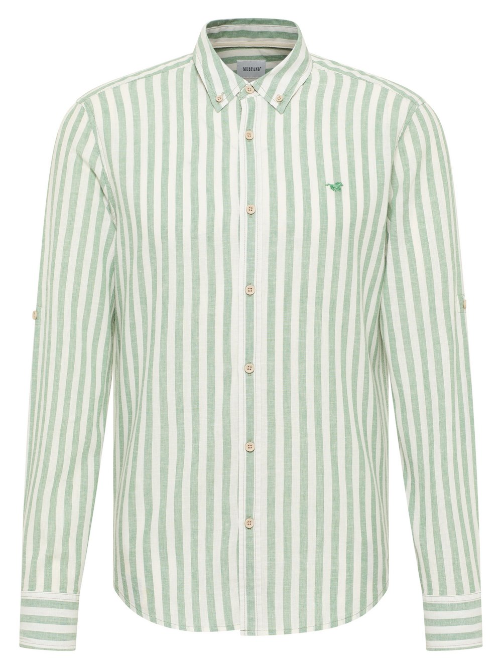 Mustang Hemd Herren Slim Fit Baumwolle grün gestreift, XL