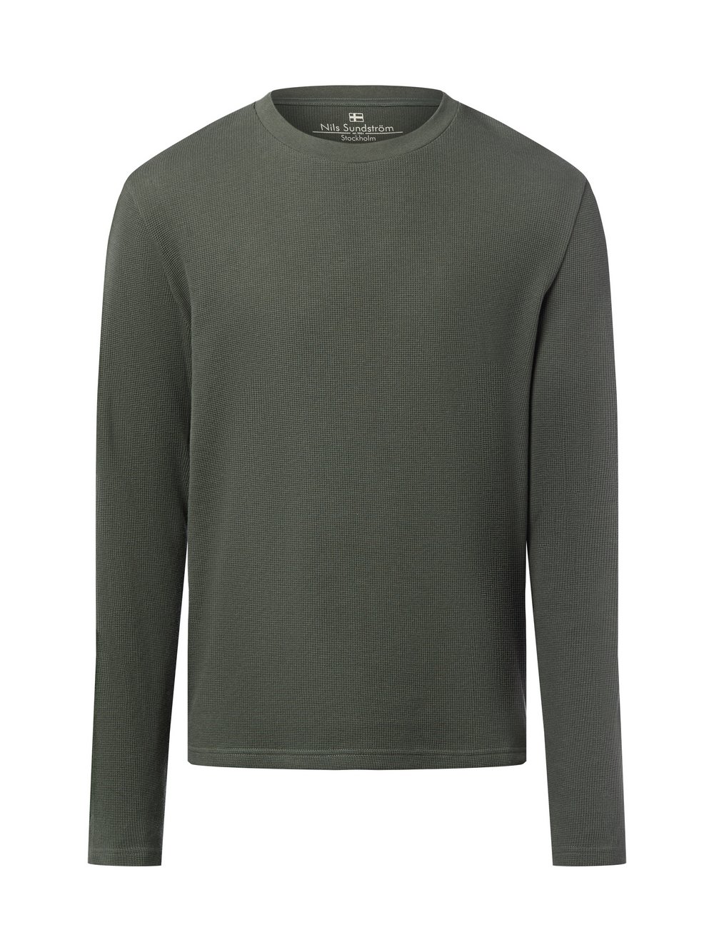 Nils Sundström Langarmshirt Herren Baumwolle grün strukturiert, M