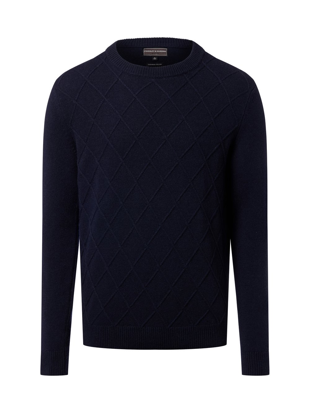 Finshley & Harding Strickpullover mit Wolle und Cashmere Herren blau strukturiert, XXL