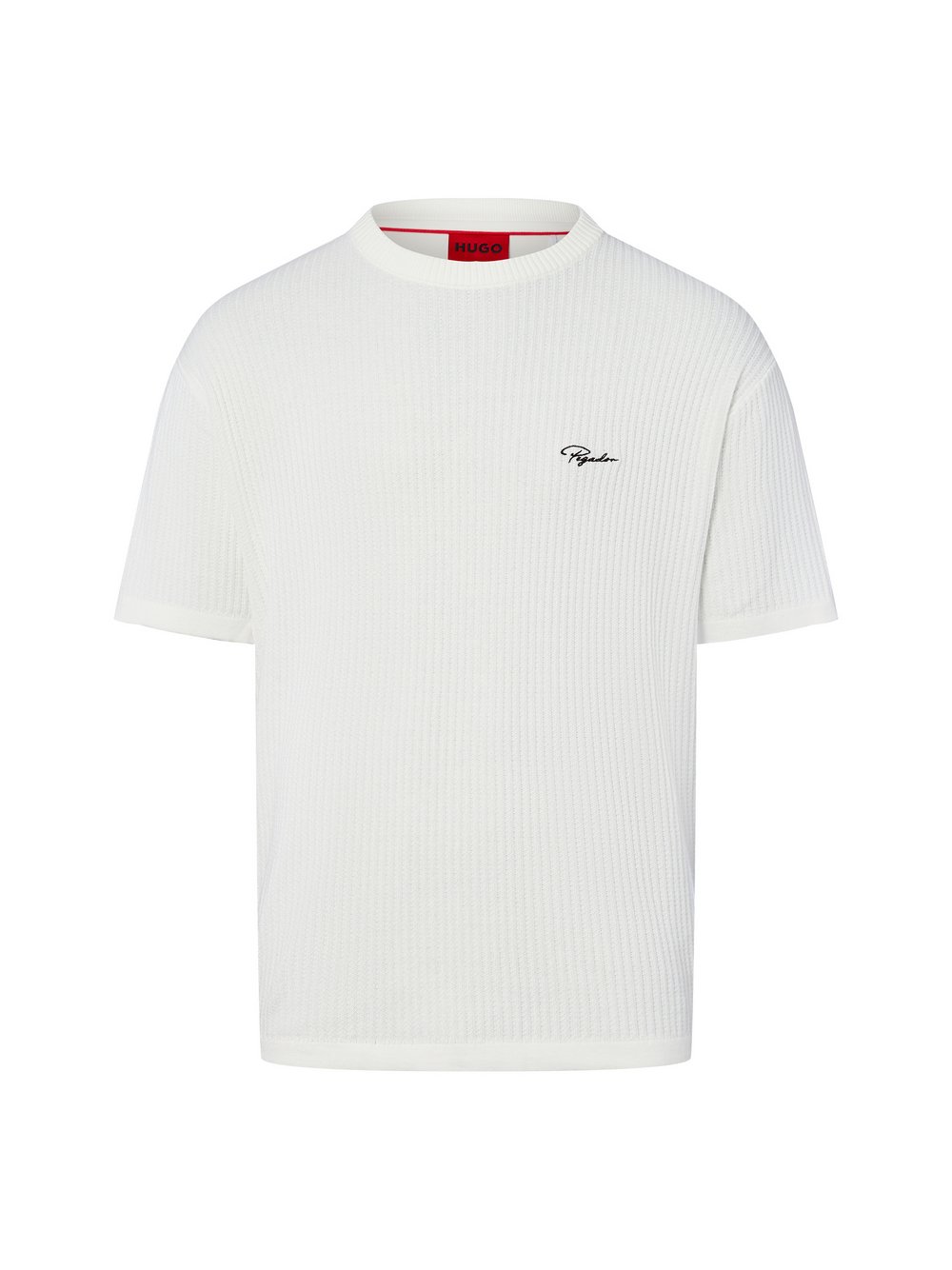 PEGADOR Lochstrick-T-Shirt Herren Baumwolle weiß strukturiert, XL
