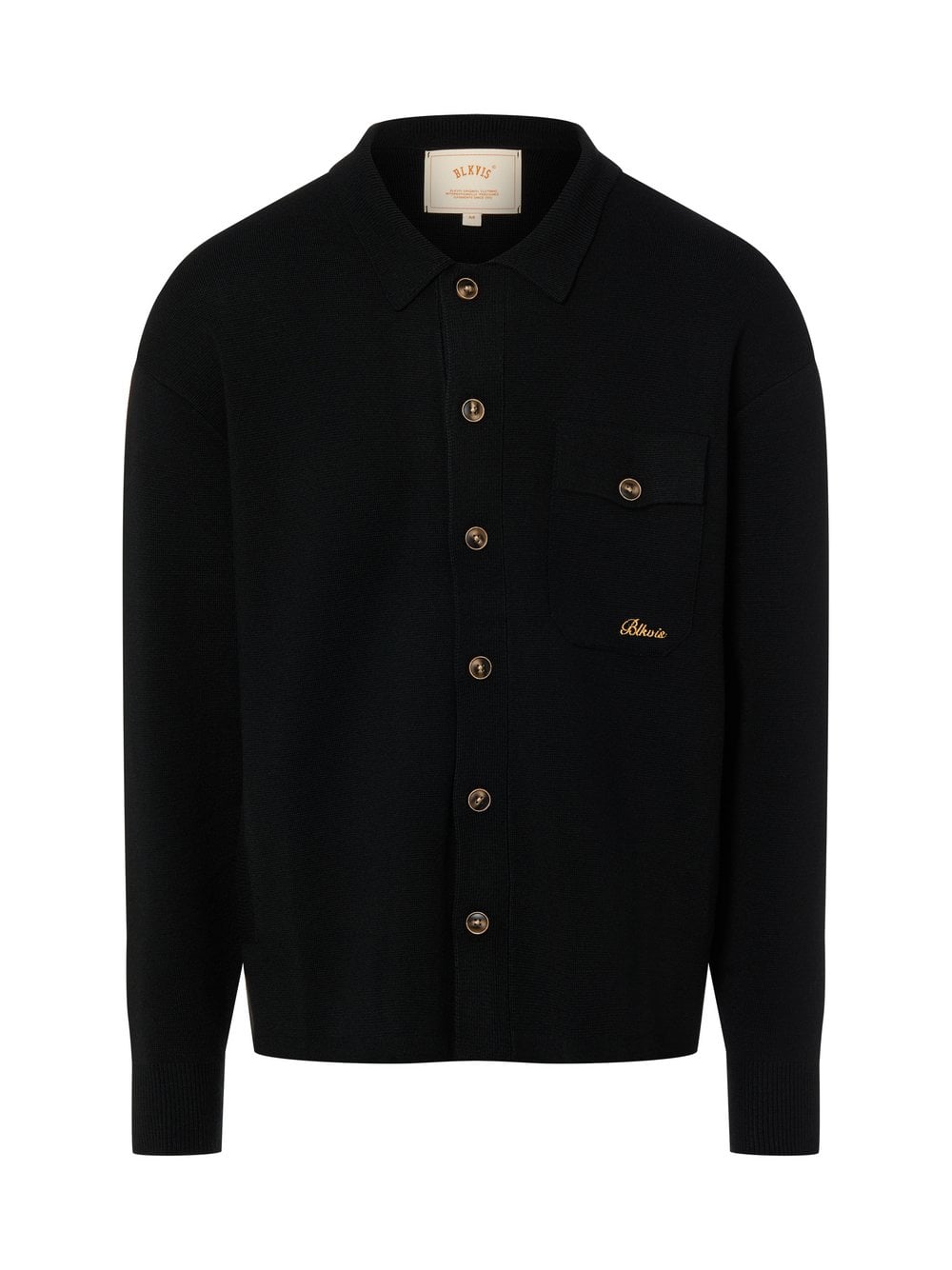 BLKVIS Woll-Strickhemd Herren Regular Fit Wolle schwarz, S