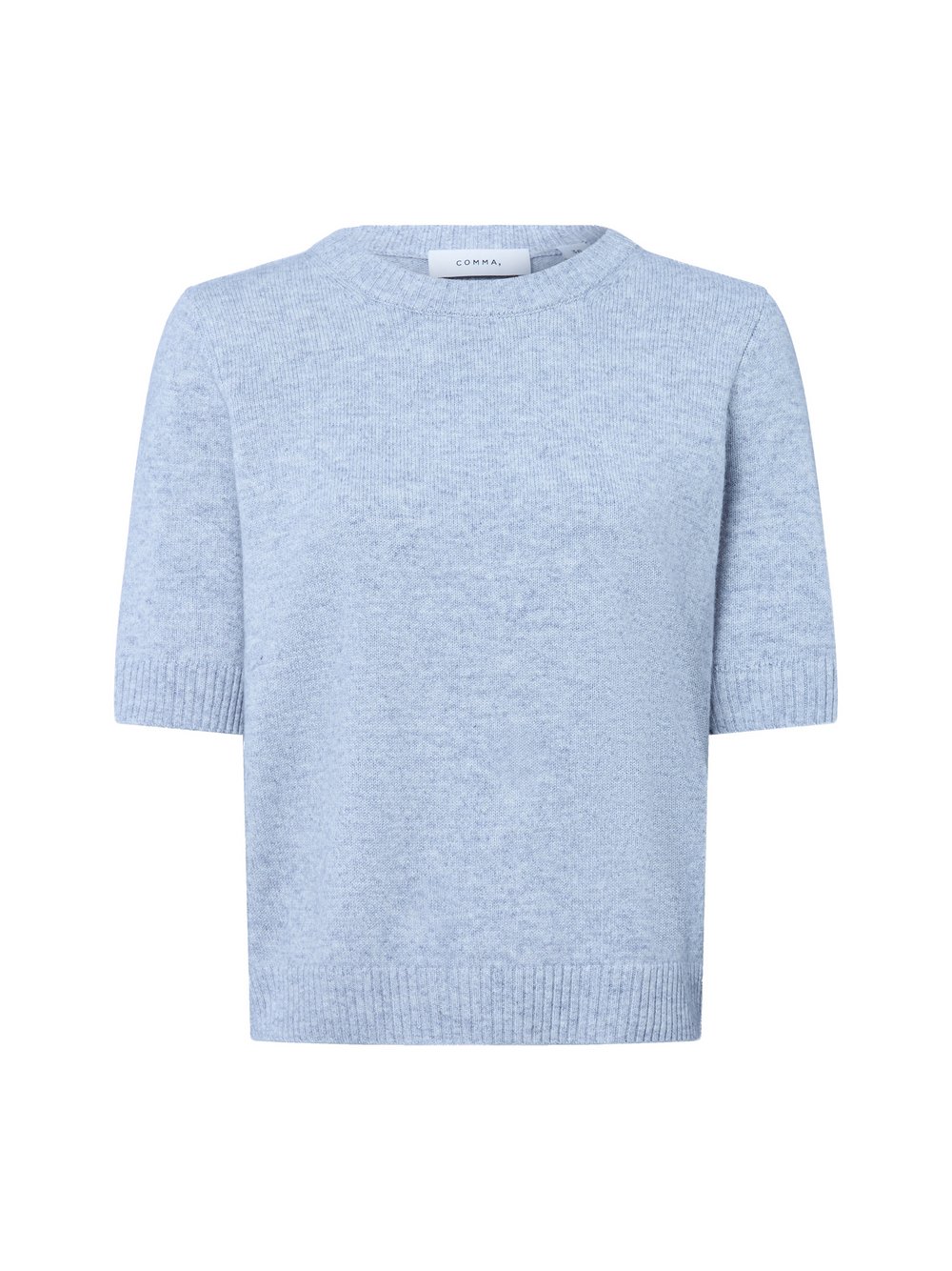 Thumbnail - comma Kurzarm-Pullover Damen Wolle grau meliert, 34