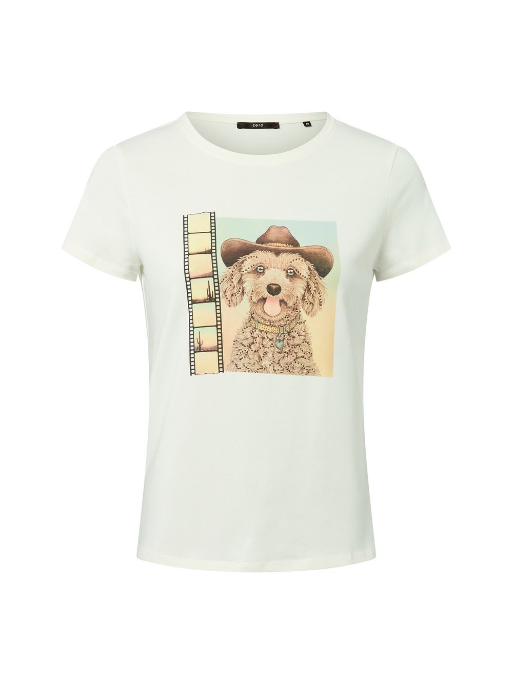 zero T-Shirt Damen Baumwolle weiß bedruckt, 44