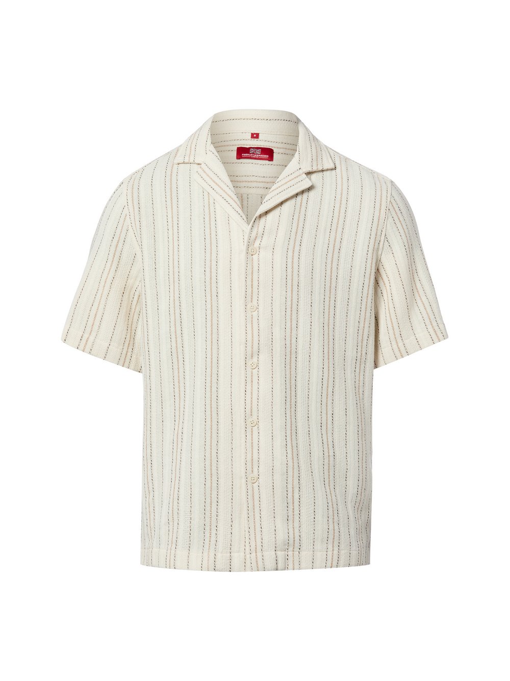 Finshley & Harding London Kurzarmhemd Herren Comfort Fit Baumwolle beige gestreift, XL