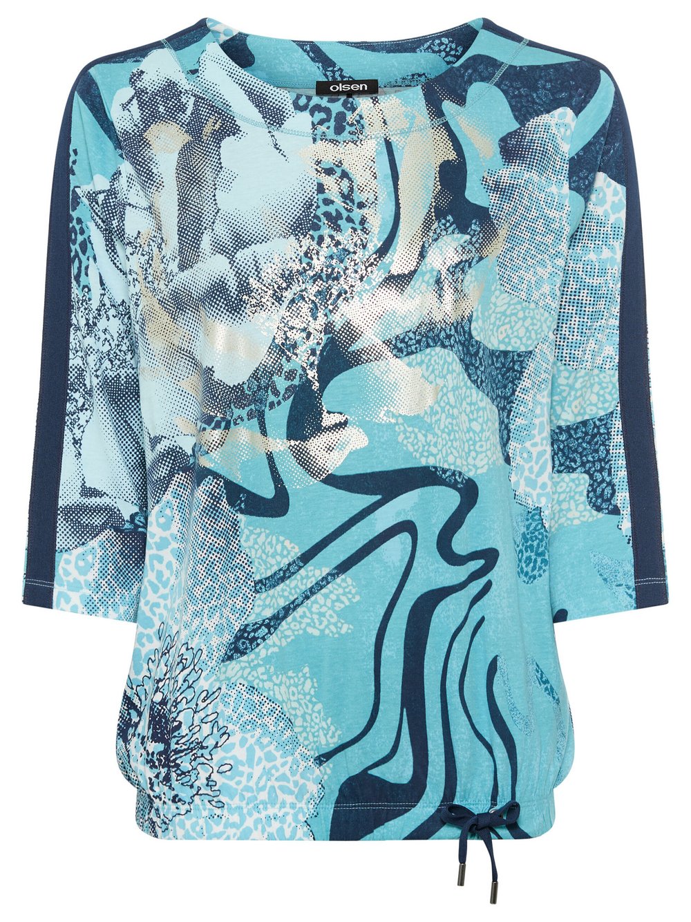Olsen Shirt Damen Baumwolle blau bedruckt, 46