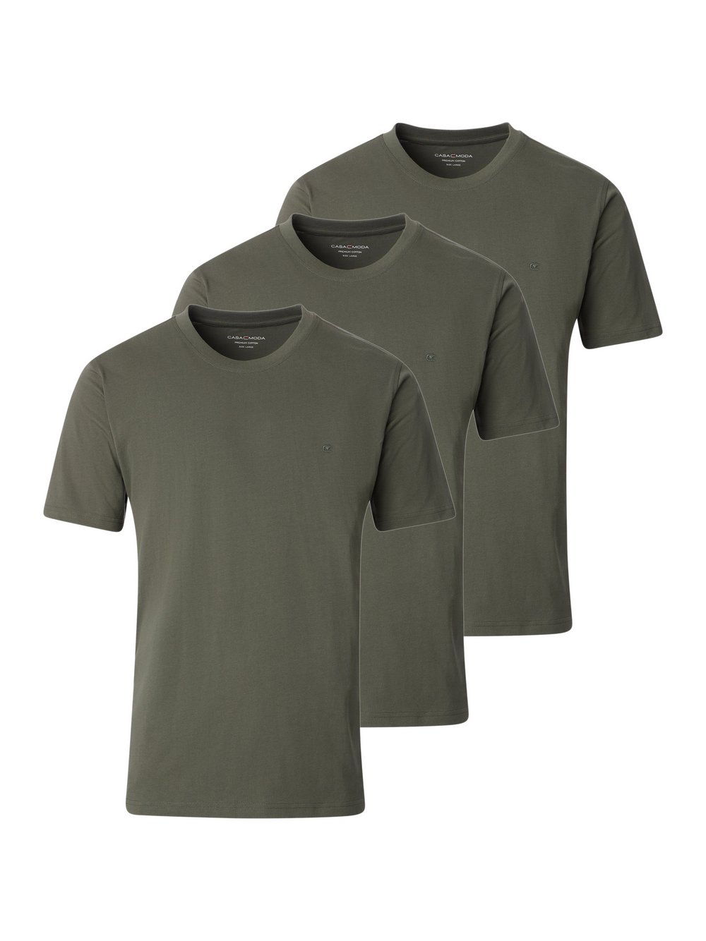 Thumbnail - CASAMODA Basic T-Shirt im 3er-Pack Herren Baumwolle grün, M