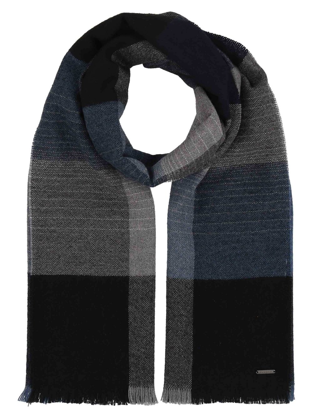 Bugatti Schal Herren Wolle blau kariert, ONE SIZE