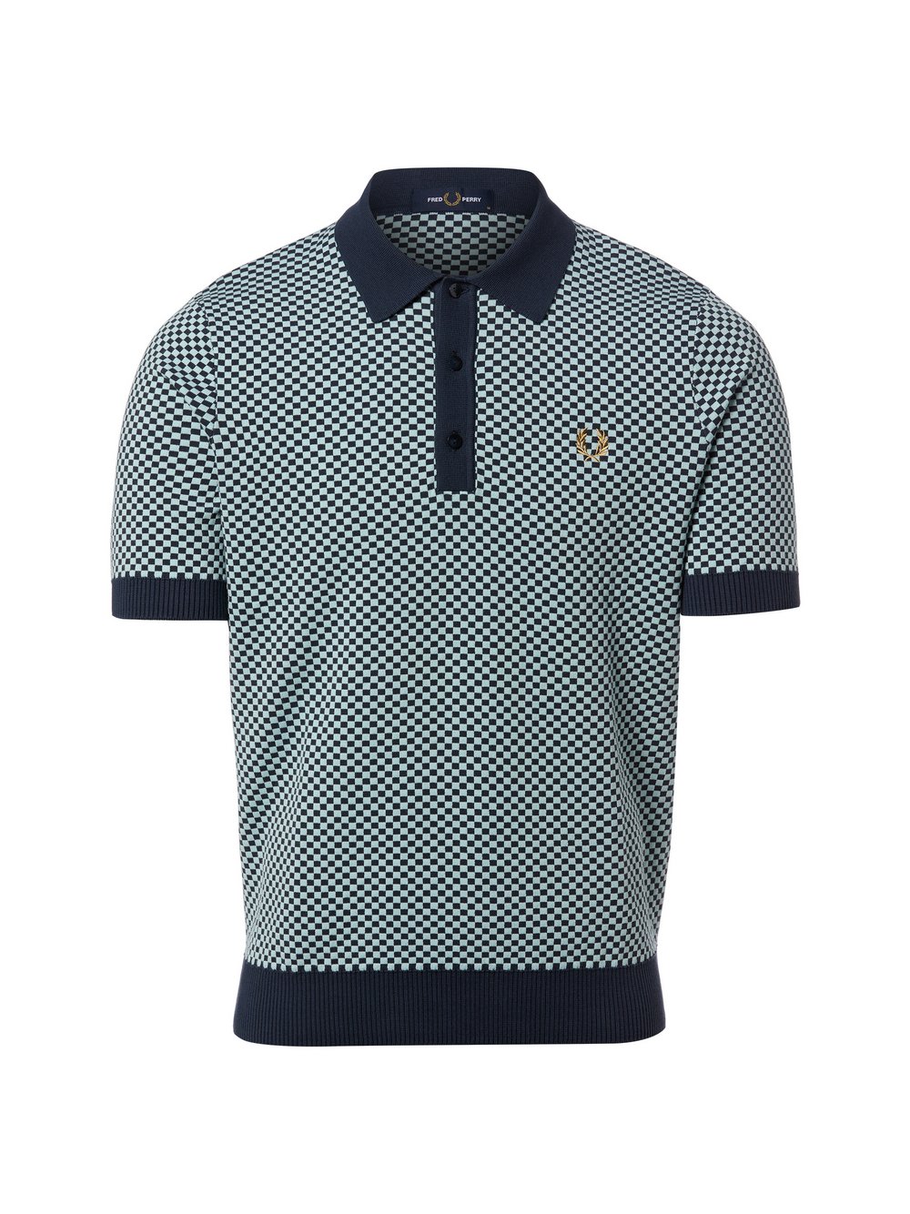 Fred Perry Strick-Poloshirt Herren Baumwolle blau kariert, L