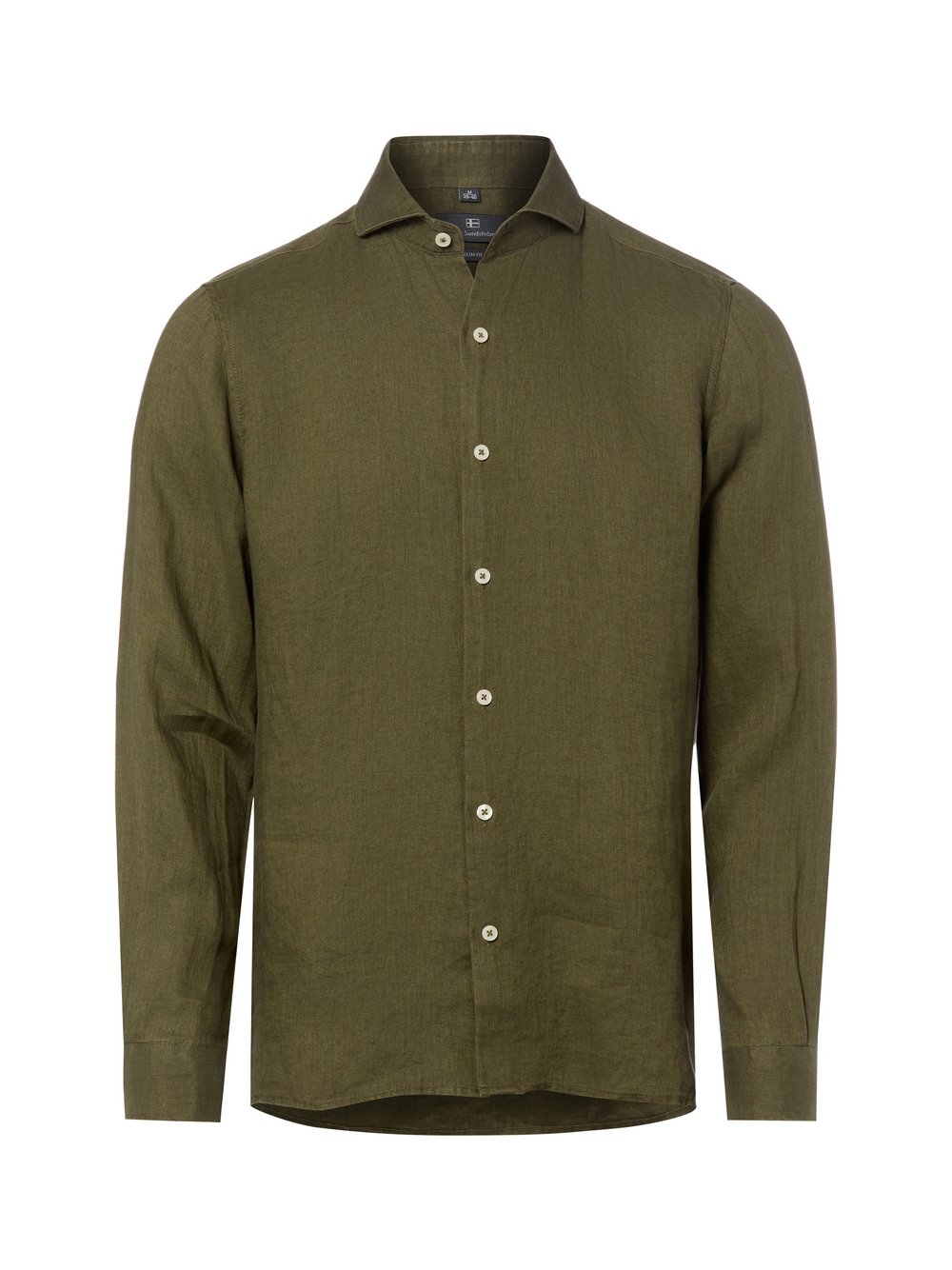 Nils Sundström Leinenhemd Herren Slim Fit grün gestreift, L