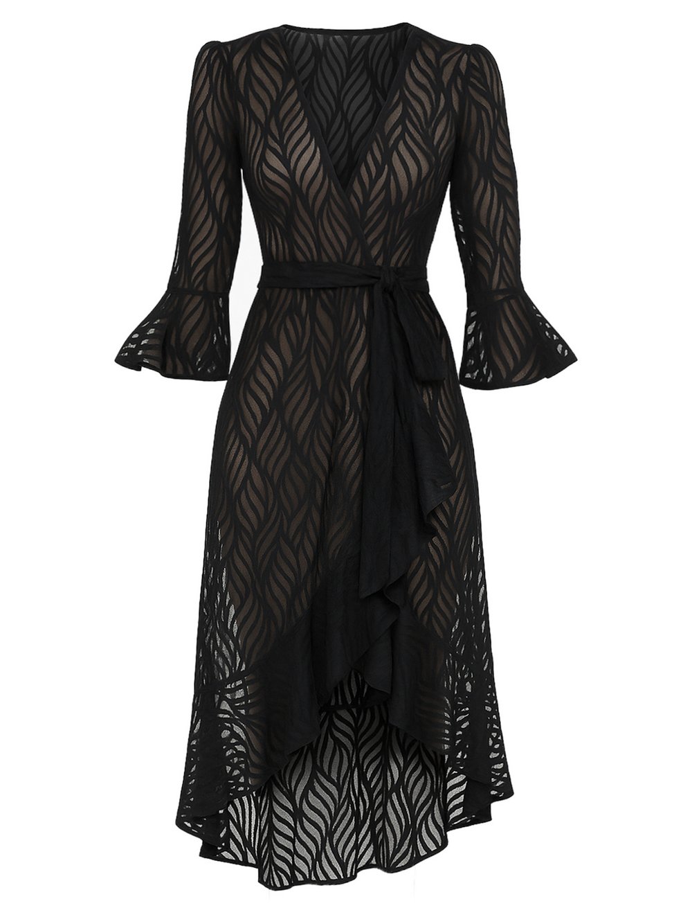 Goddiva Midi-Kleid Damen schwarz gemustert, 38