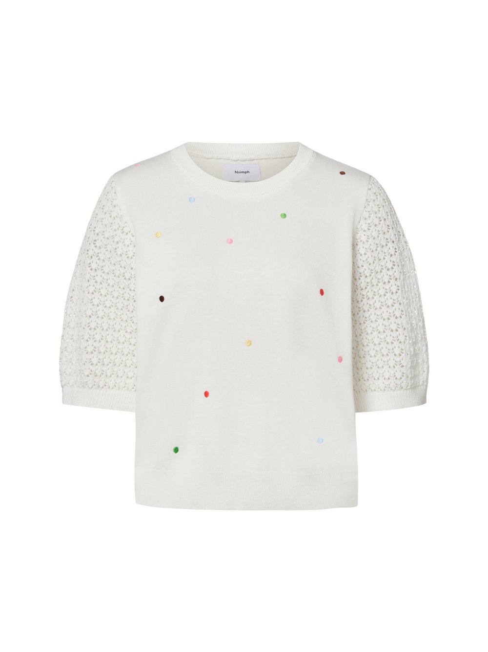Nümph Sweter z krótkim rękawem - NULulo Kobiety Bawełna (100%) biały