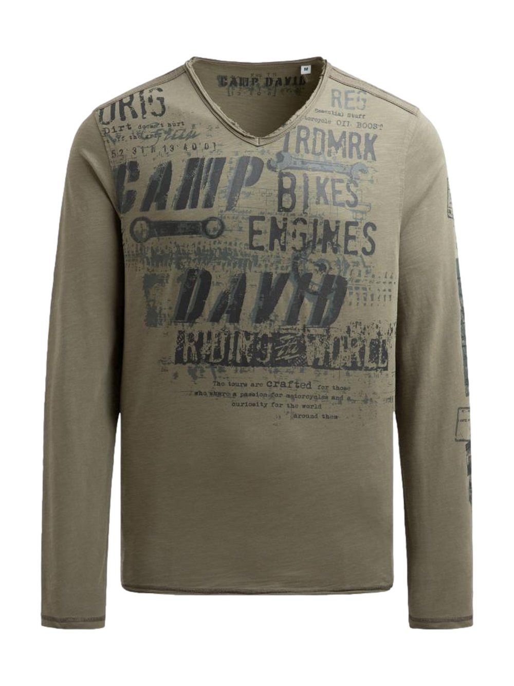 Camp David Langarmshirt Herren Baumwolle grün bedruckt, M