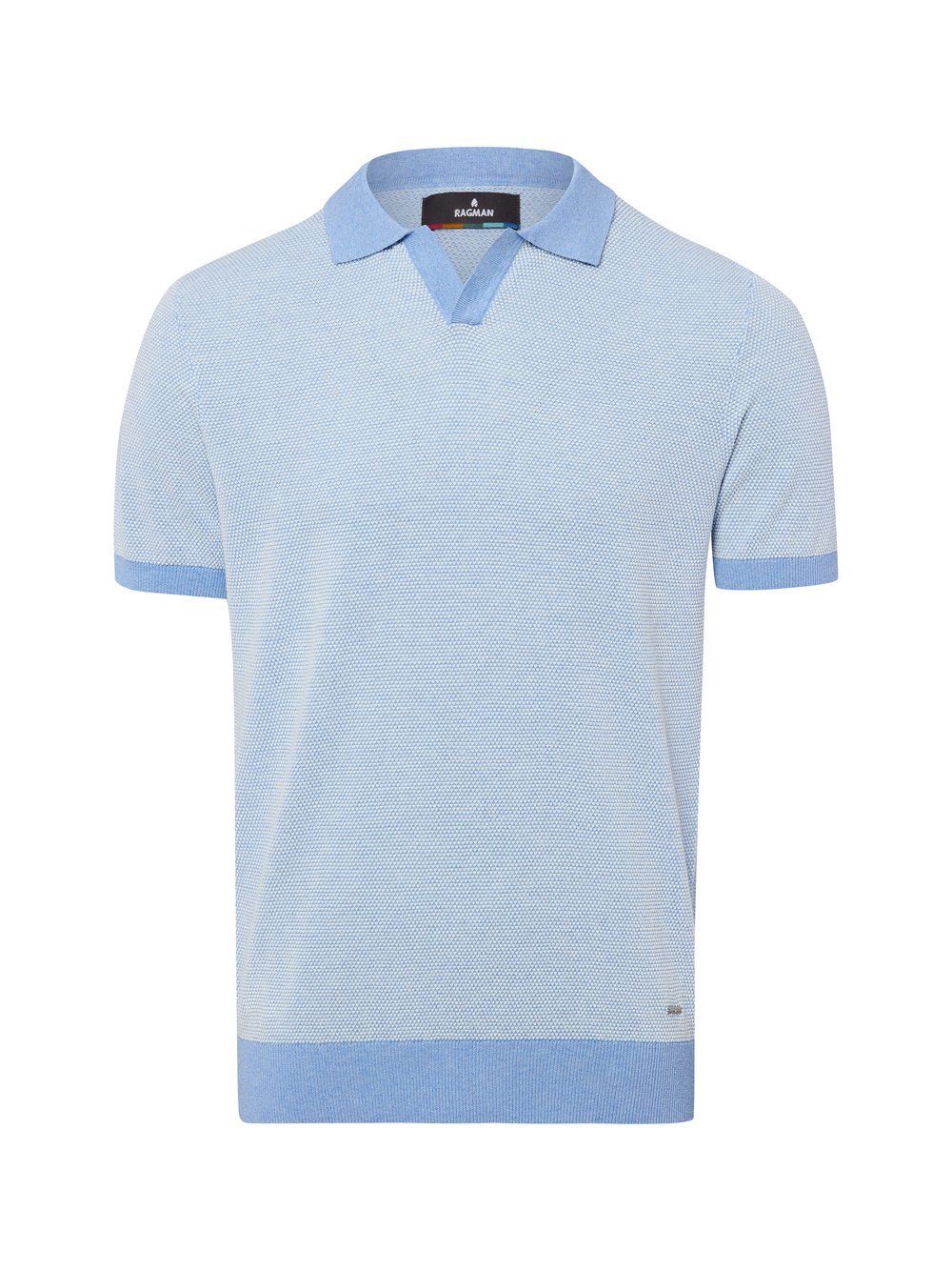 Ragman Strickpoloshirt Herren Baumwolle blau strukturiert, XXL